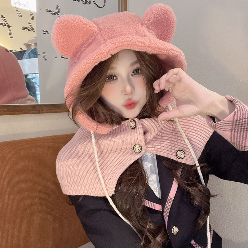 Shearling Ear Bear Faux Balaclava