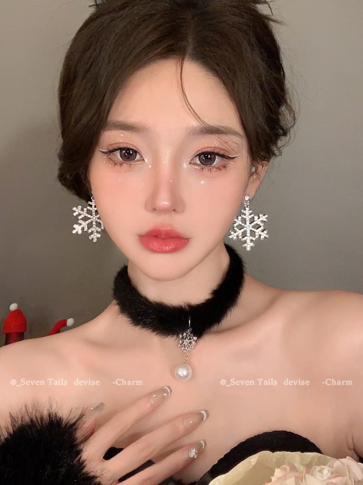 Set Christmas / Choker Drop Tree Snowflake Fluffy Earring Bracelet Chandelier