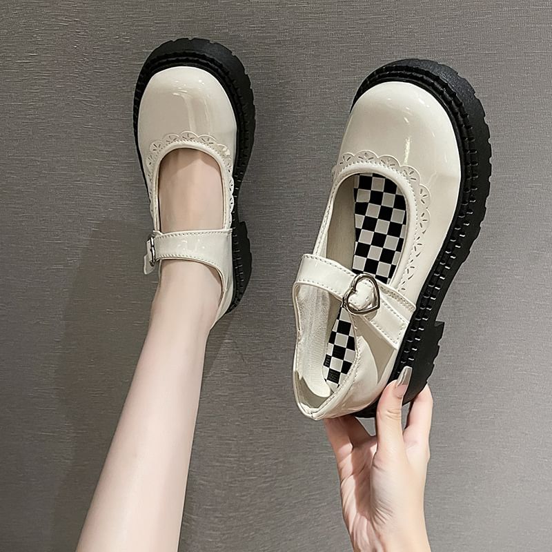 Heart Jane Mary Buckled Shoes Platform