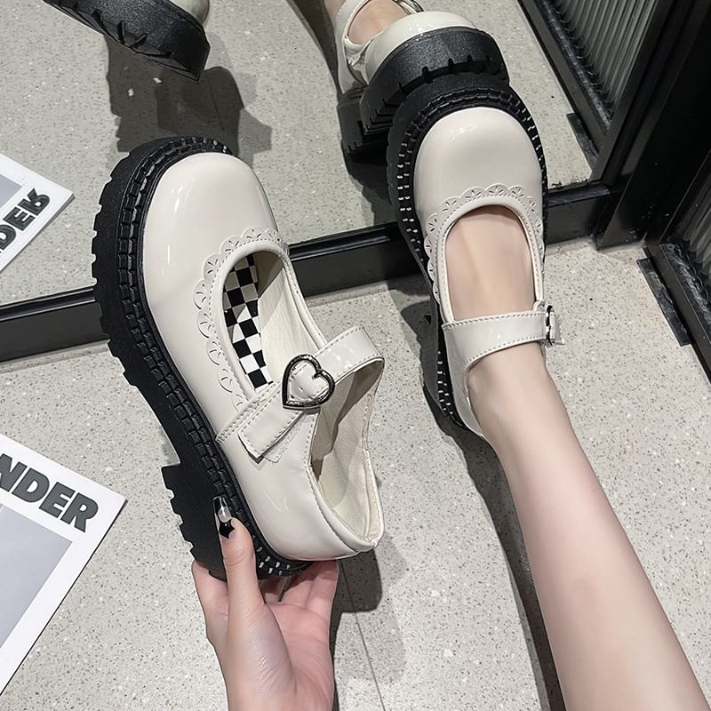 Heart Jane Mary Buckled Shoes Platform