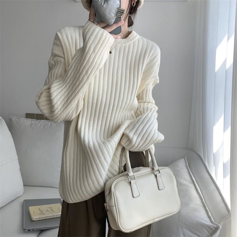 Crew Sweater Ribbed Plain Neck