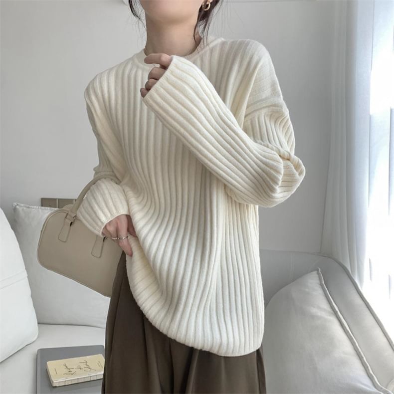 Crew Sweater Ribbed Plain Neck