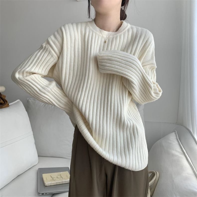 Crew Sweater Ribbed Plain Neck