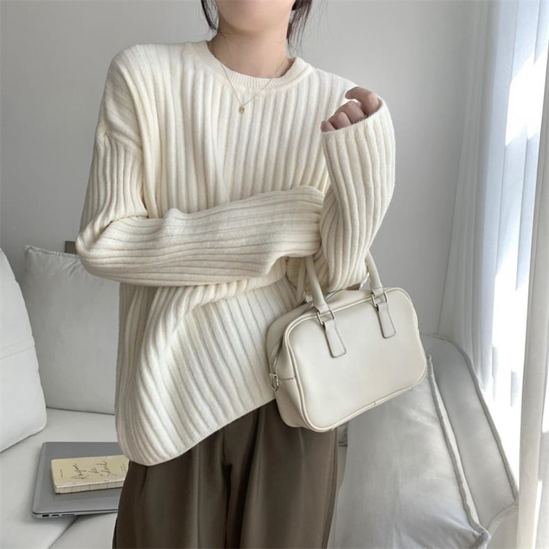 Crew Sweater Ribbed Plain Neck