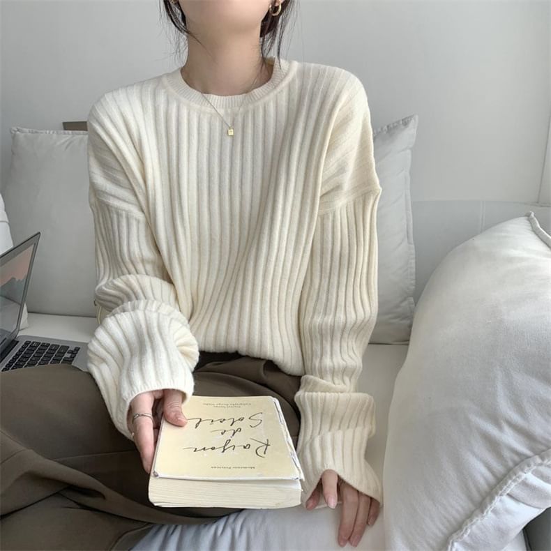 Crew Sweater Ribbed Plain Neck