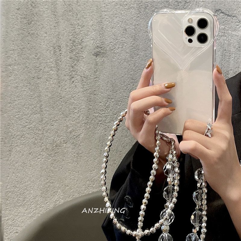 Heart Faux Phone Chain Transparent Case Crystal