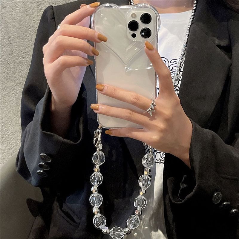 Heart Faux Phone Chain Transparent Case Crystal