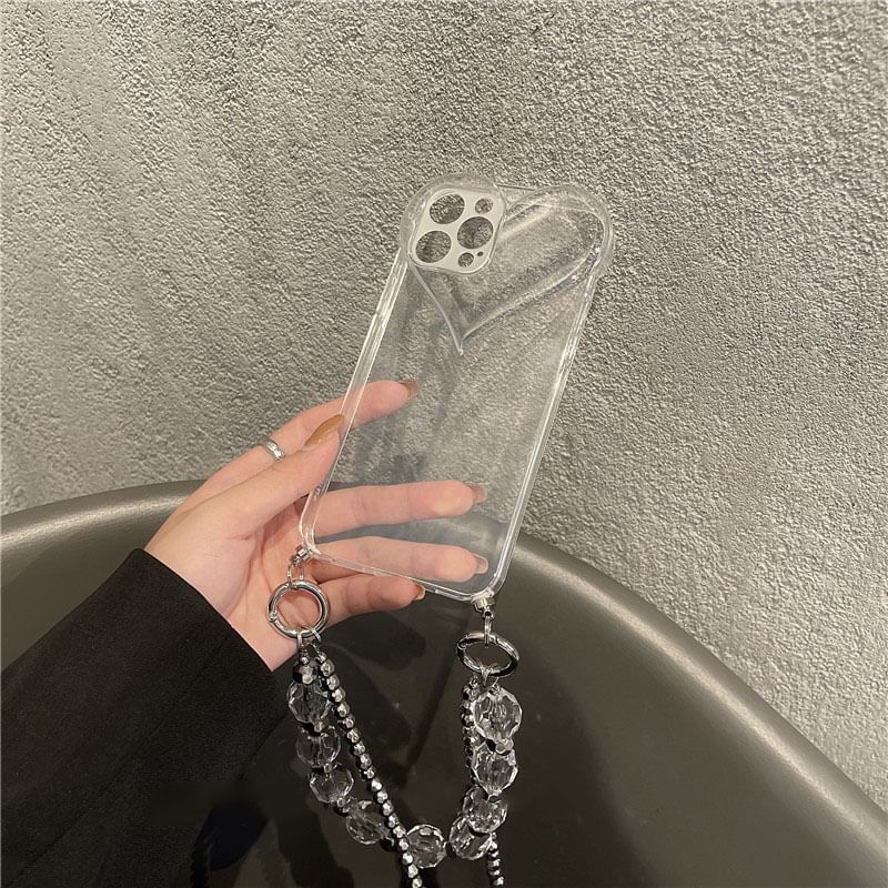 Heart Faux Phone Chain Transparent Case Crystal