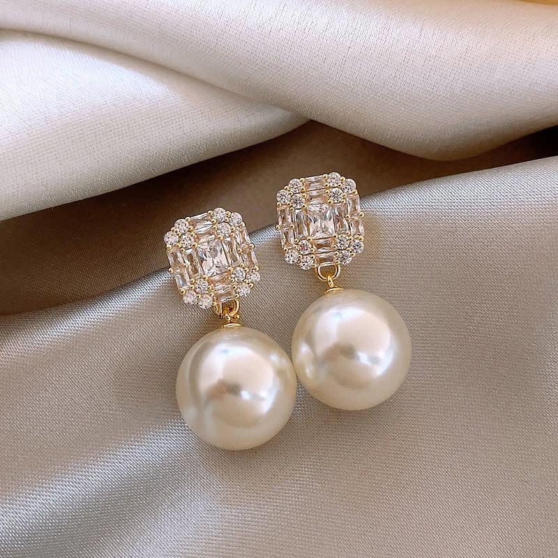 Faux Drop Earring Rhinestone Pearl