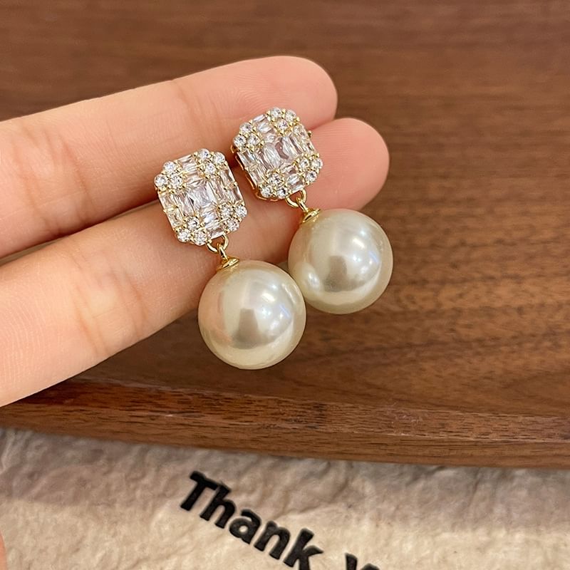 Faux Drop Earring Rhinestone Pearl