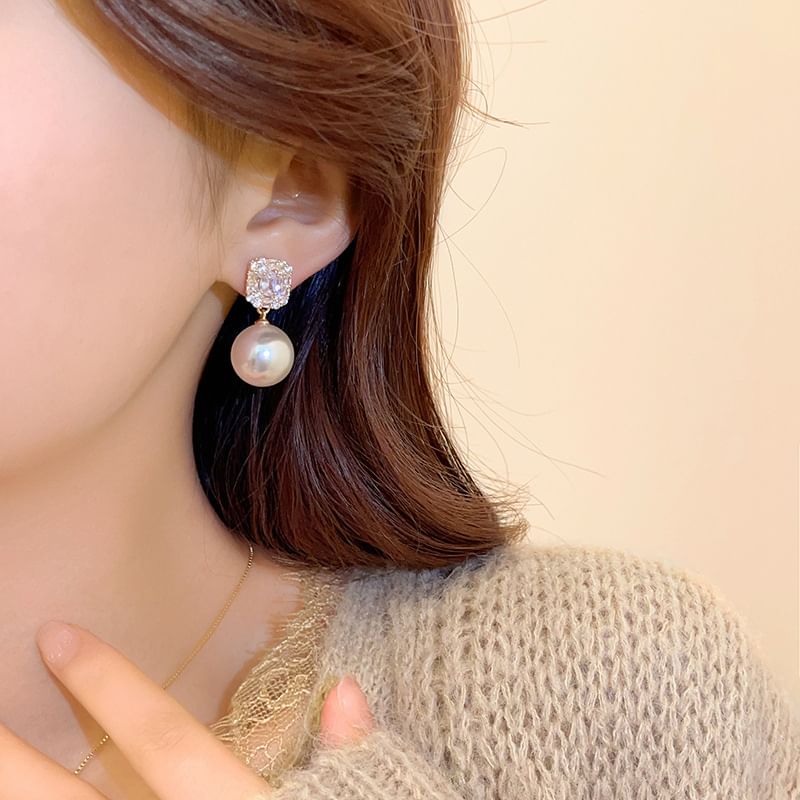 Faux Drop Earring Rhinestone Pearl