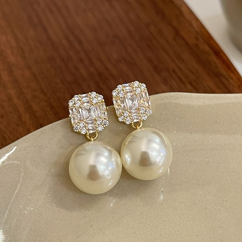 Faux Drop Earring Rhinestone Pearl
