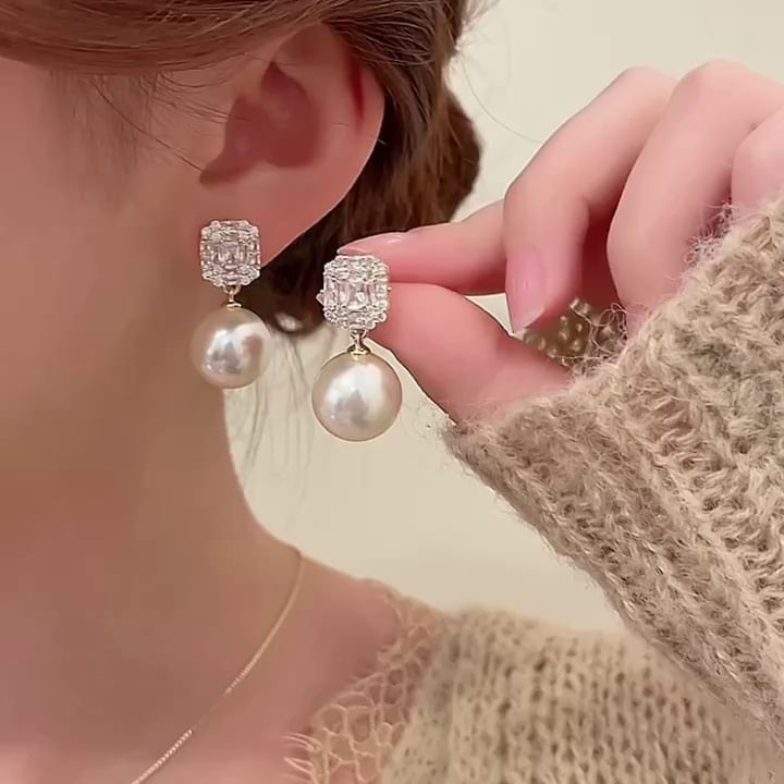Faux Drop Earring Rhinestone Pearl