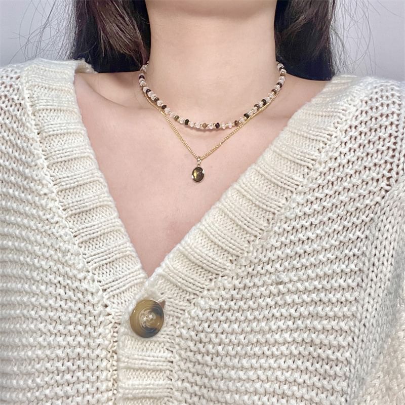 Necklace Layered Pendant Gemstone Beaded