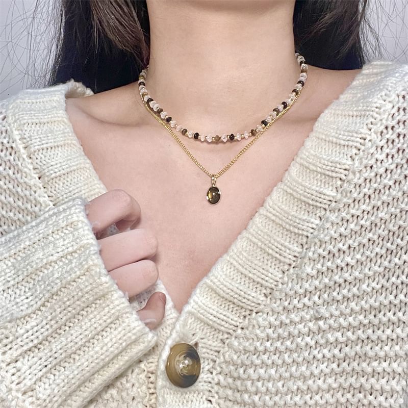 Necklace Layered Pendant Gemstone Beaded