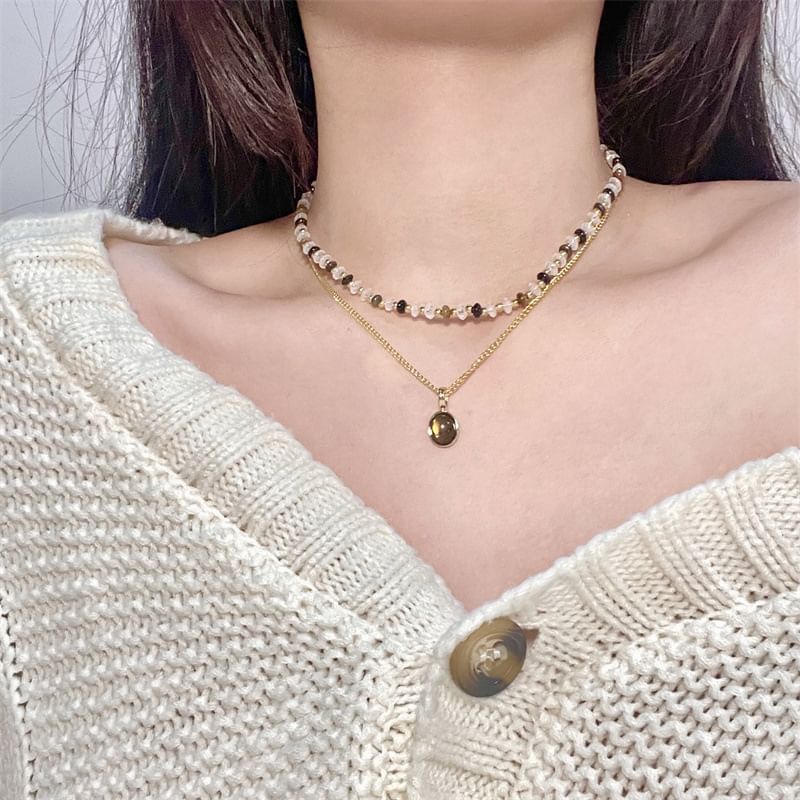 Necklace Layered Pendant Gemstone Beaded