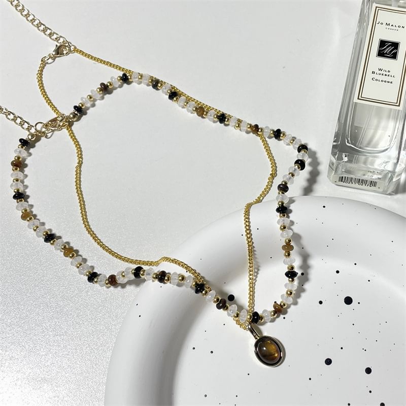 Necklace Layered Pendant Gemstone Beaded