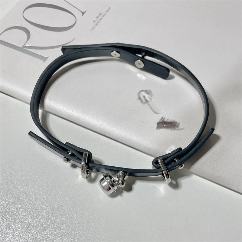 Faux Choker Leather Pendant Bell