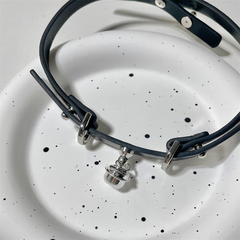 Faux Choker Leather Pendant Bell