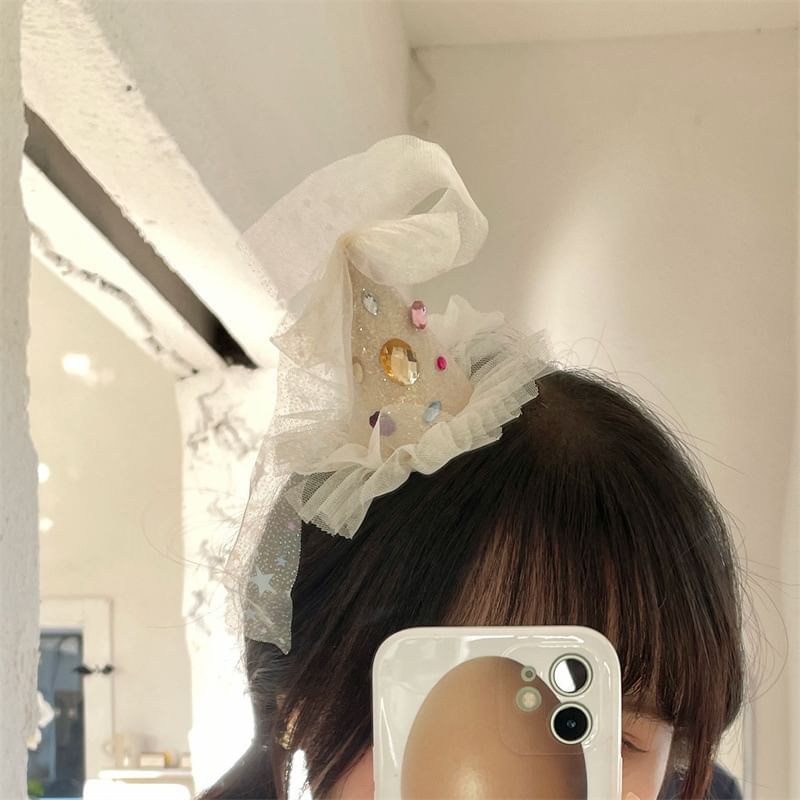 Clip Hair Hat Rhinestone Party Mesh
