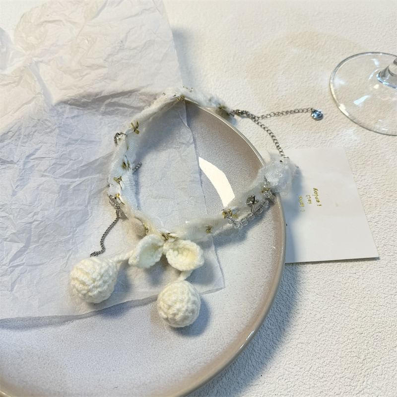 Cherry Bead Fabric Choker Fringed