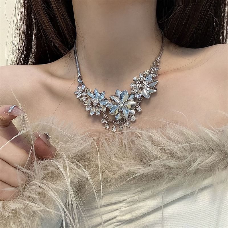 Floral Fringed Rhinestone Necklace