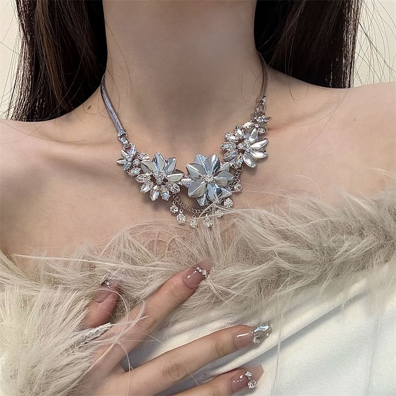 Floral Fringed Rhinestone Necklace