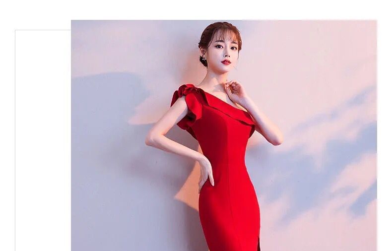 Shoulder Sheath Single Gown Evening Plain