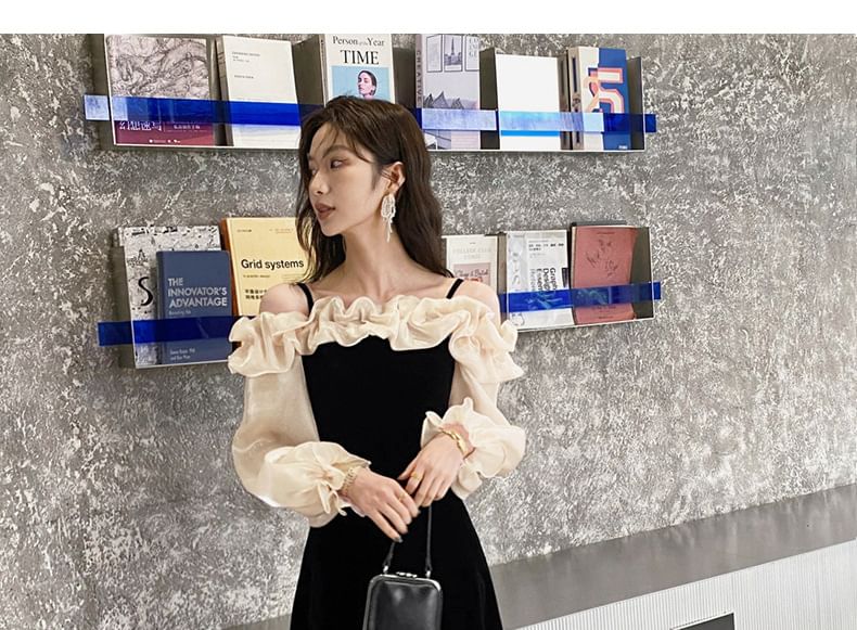 Shoulder Gown Evening Cold Long-Sleeve Two A-Line Tone