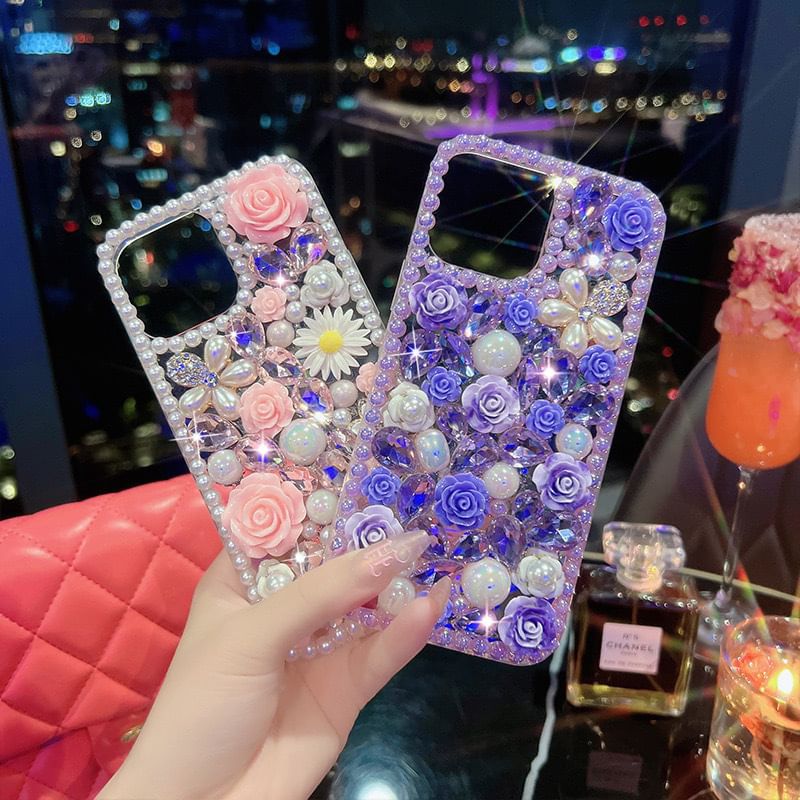 Phone Floral Case Rhinestone