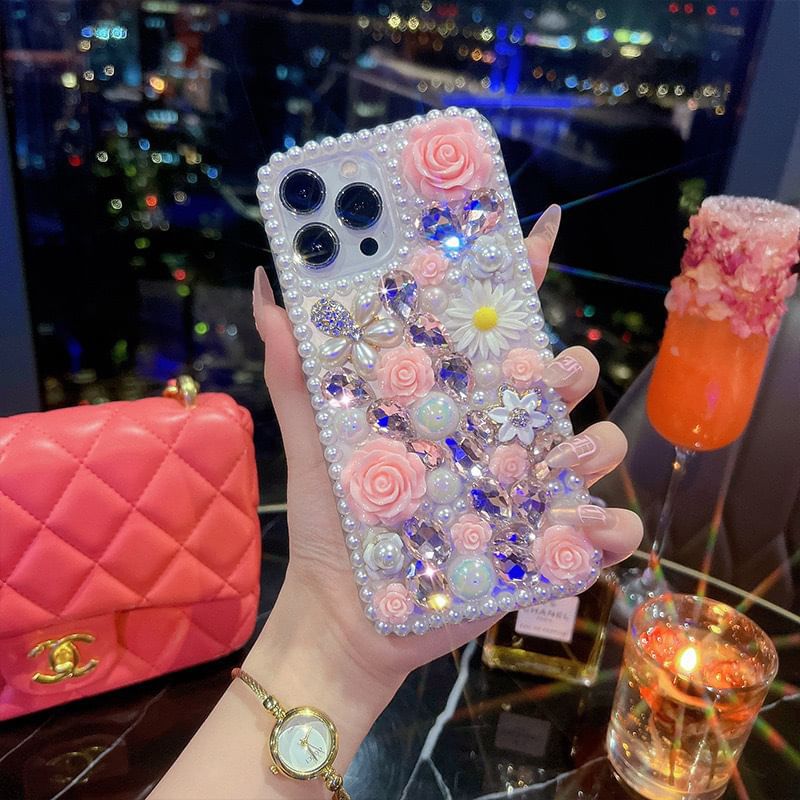 Phone Floral Case Rhinestone