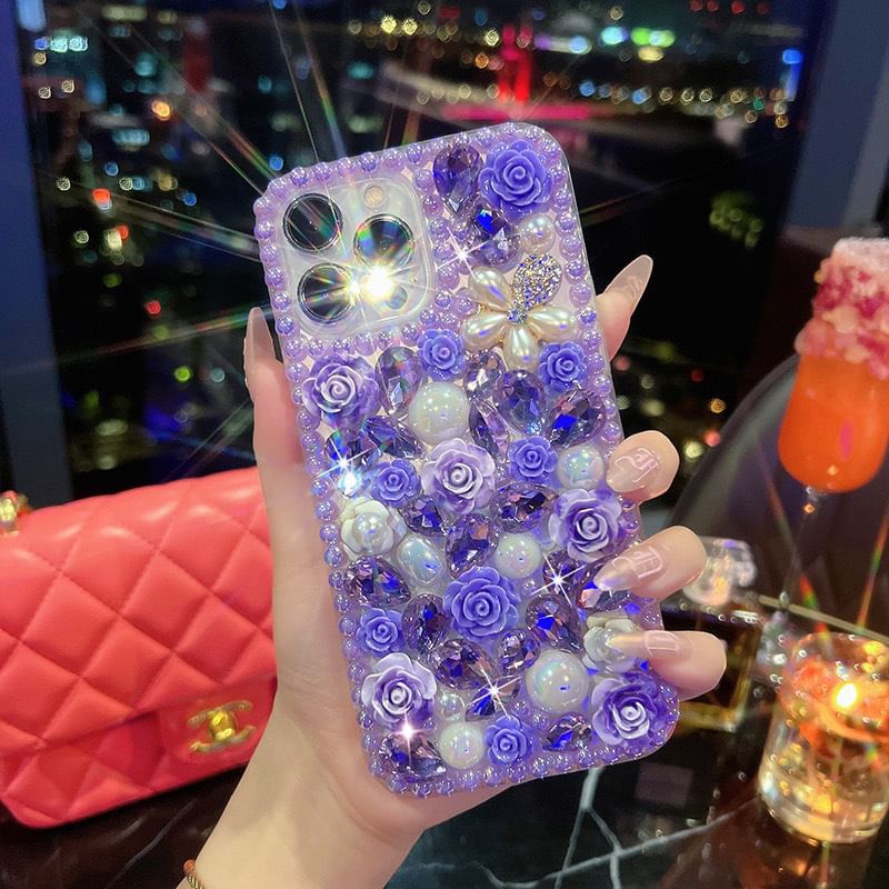 Phone Floral Case Rhinestone