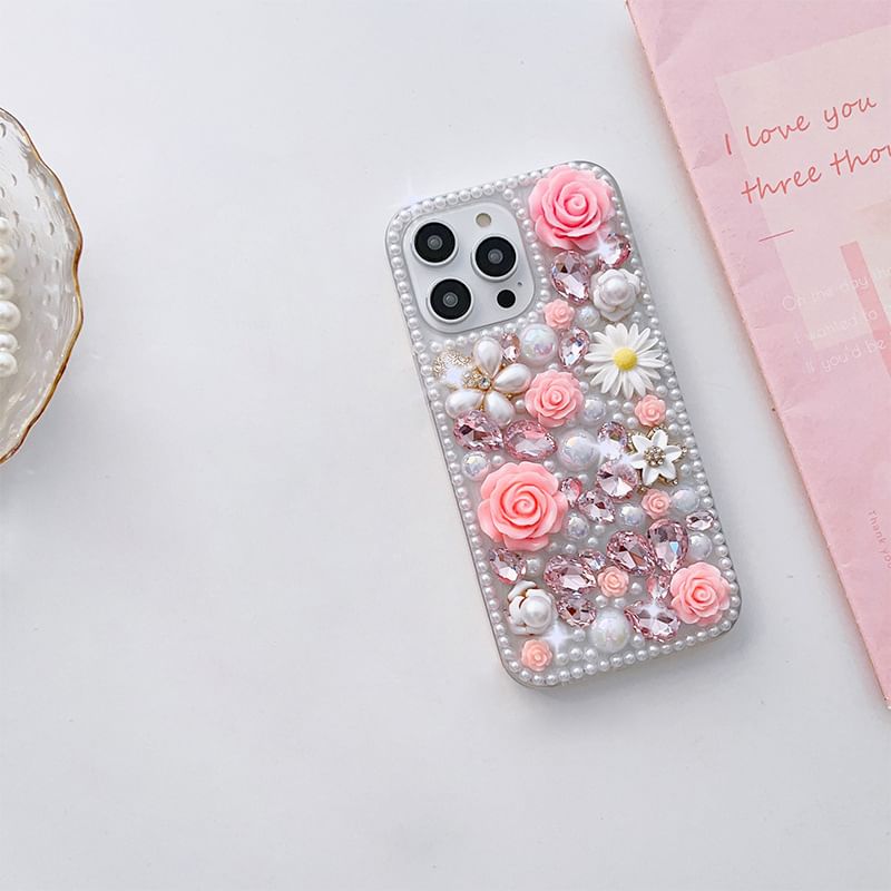 Phone Floral Case Rhinestone
