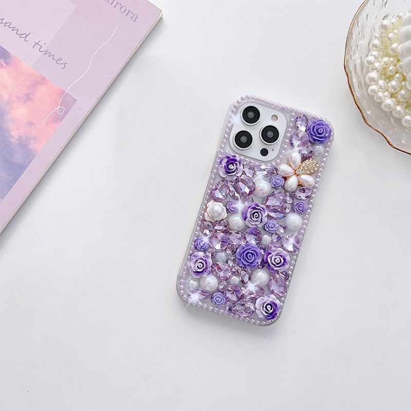 Phone Floral Case Rhinestone