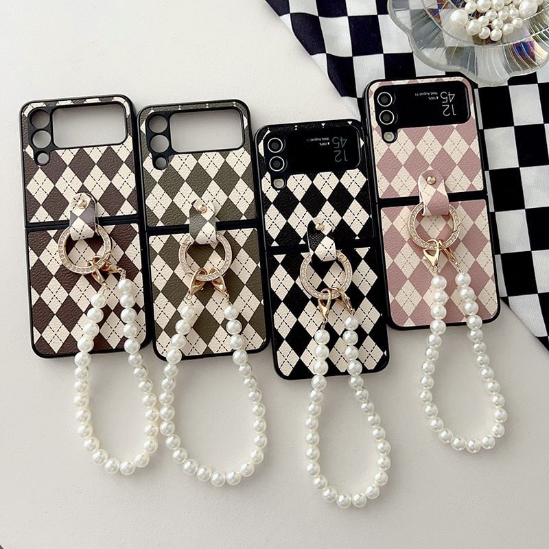 Case Strap Argyle Pearl Faux Phone