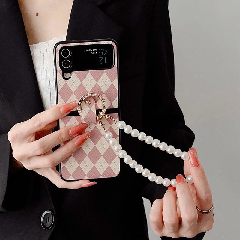 Case Strap Argyle Pearl Faux Phone