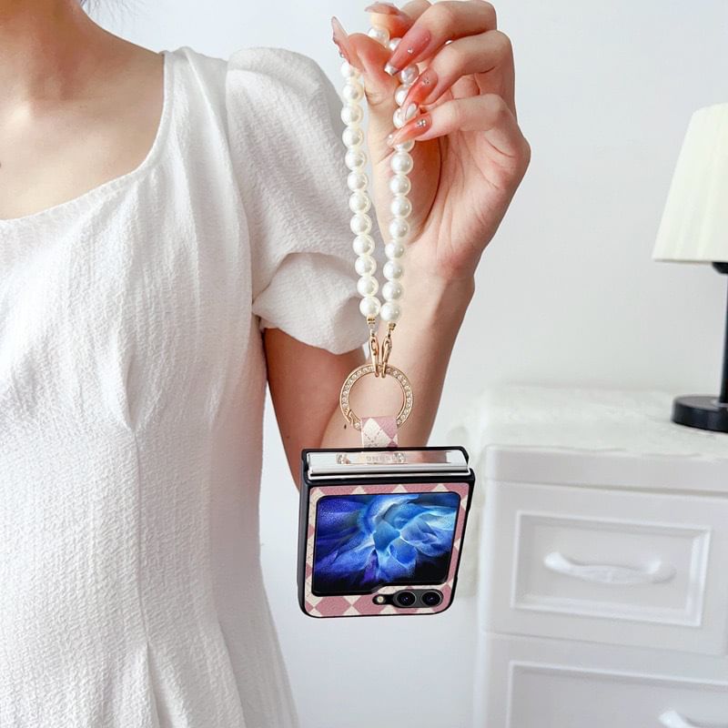 Case Strap Argyle Pearl Faux Phone