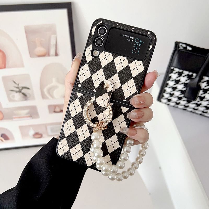 Case Strap Argyle Pearl Faux Phone