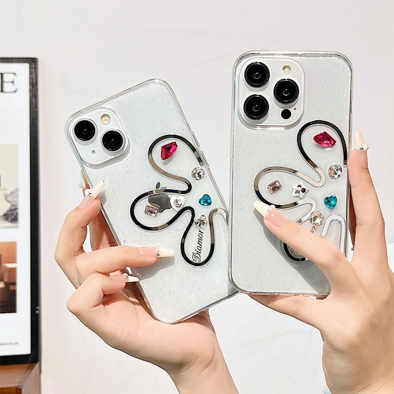 Case Floral Rhinestone Phone