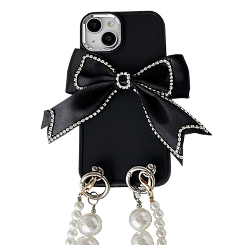 Lanyard Pearl Bow Case Faux Phone