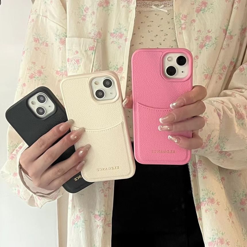 Lettering Faux Case Phone Holder Leather Card