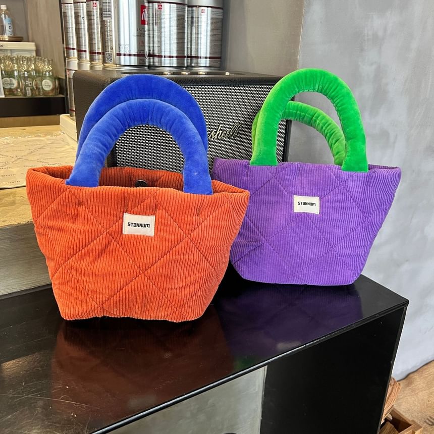 Corduroy Quilted Bag Small Two Tote Tone