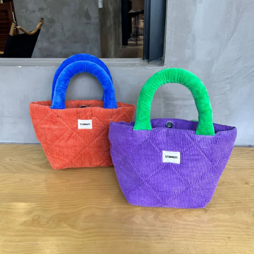 Corduroy Quilted Bag Small Two Tote Tone