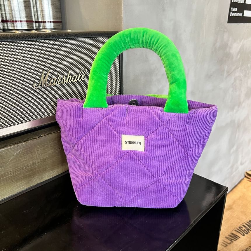 Corduroy Quilted Bag Small Two Tote Tone