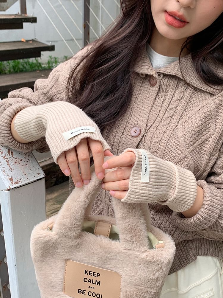 Fingerless Gloves Knit Ribbed Plain