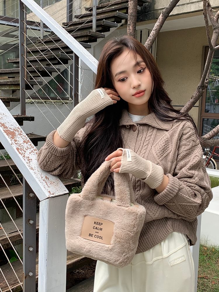 Fingerless Gloves Knit Ribbed Plain