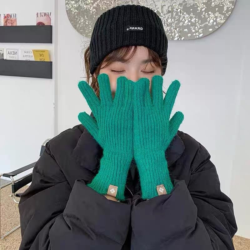 Ribbed Plain Knit Gloves