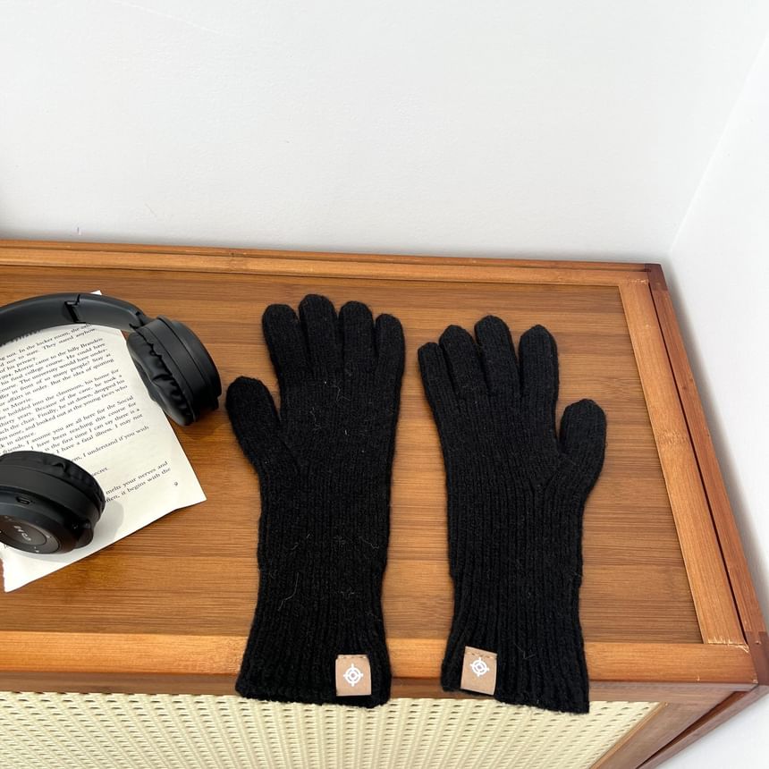 Ribbed Plain Knit Gloves