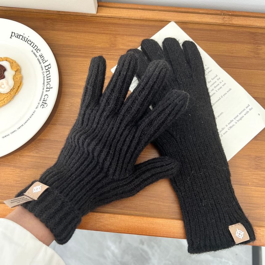 Ribbed Plain Knit Gloves