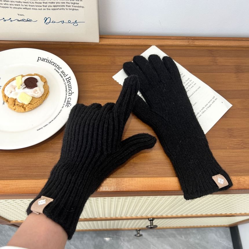 Ribbed Plain Knit Gloves